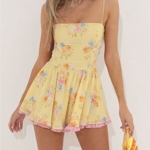 Square Neck Floral Romper in Yellow Lucy In the Sky